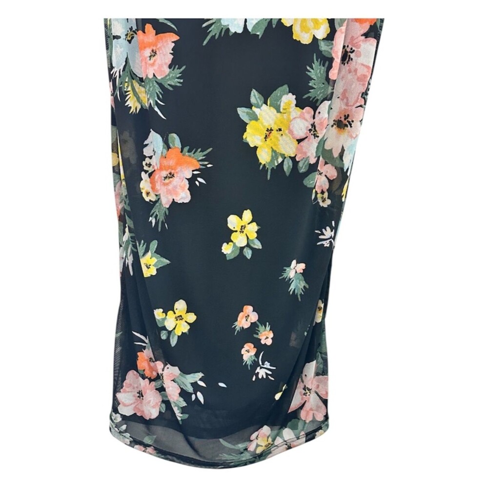 Jolie & Joy Floral Mesh Maxi Dress M Y2K Slip Bodycon Side Slit Lined - Picture 5 of 12